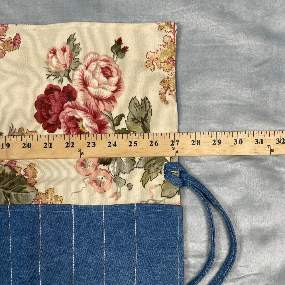 Floral Print Denim Roll Up Paint Brush Jewelry‎ Make Up Organizer Pouch Holder